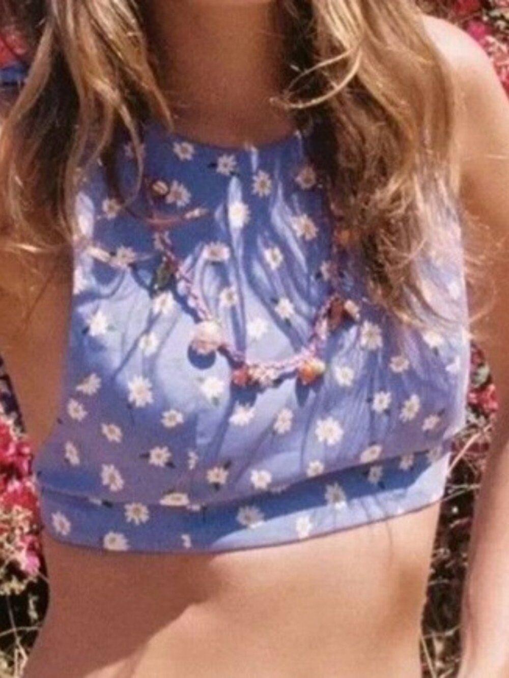 Zara floral open back crop top blue women's size S
